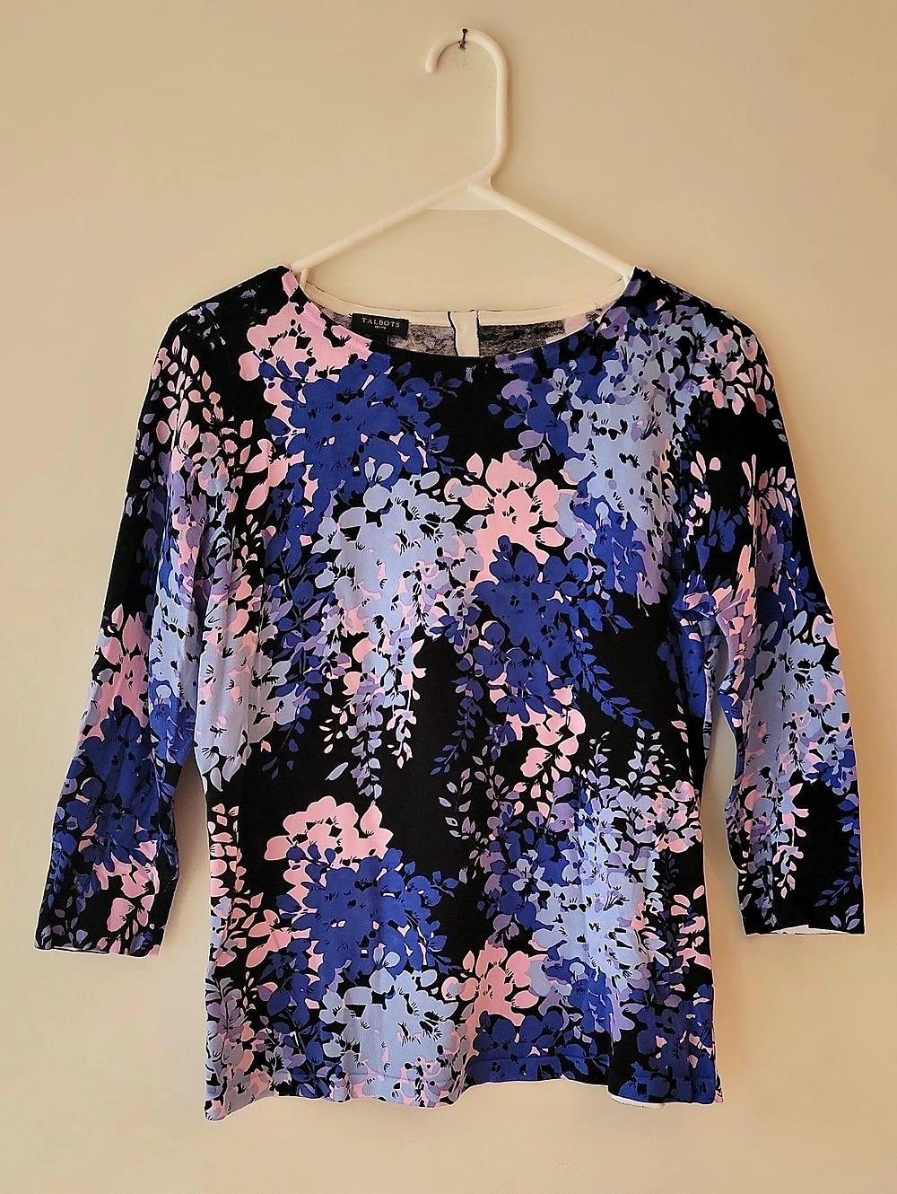 Talbots Floral Long Sleeve Top in Blue & Pink - Size Mp